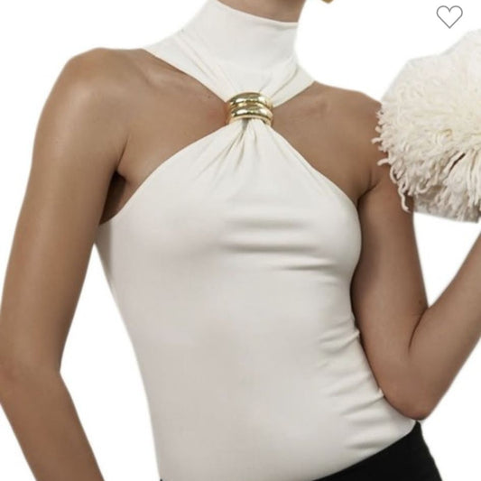 High neck top white